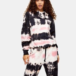 Topshop Pink & Black Tie Dye Hoodie